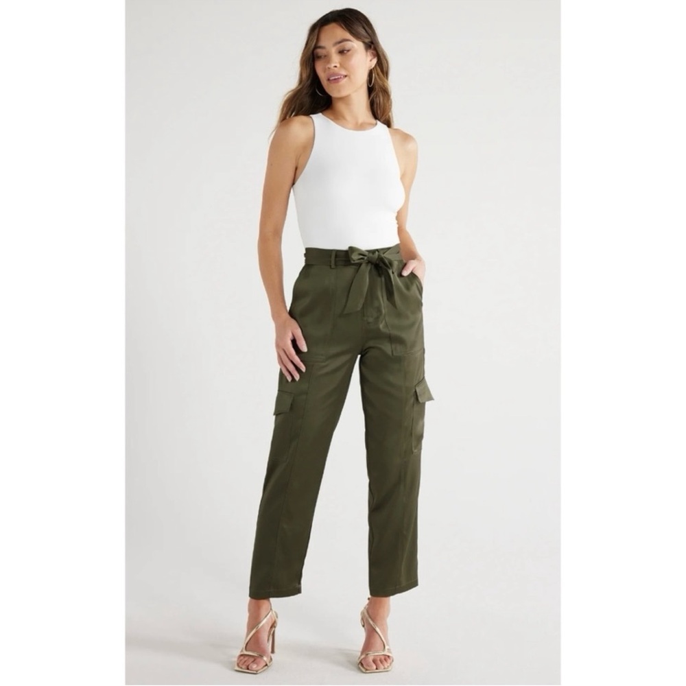 Sofia Jeans Olive Satin Cargo Pants